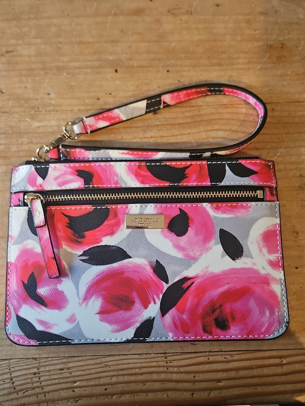 kate spade Pink & Black Floral Wristlet Clutch